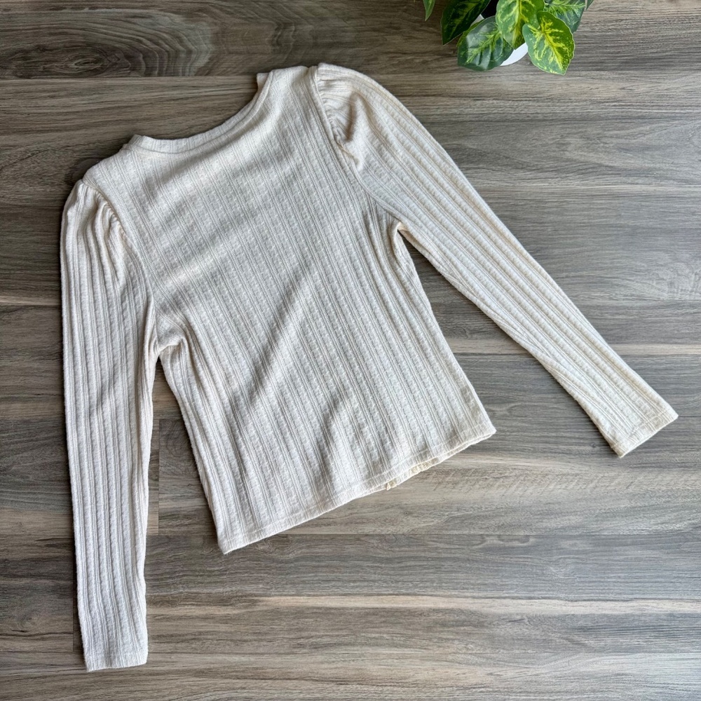 Blashe - Boutique Round Neck Ruffle & Lace Details Ribbed Long Sleeve Top Size M - Picture 10 of 10